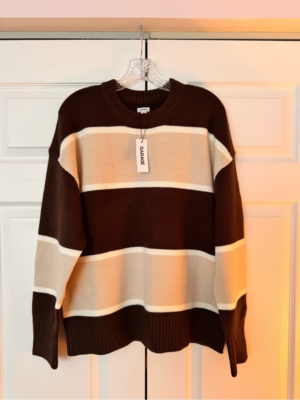 Garage Chocolate Brown and Cream Striped Crewneck Sweater